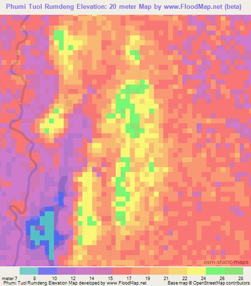 Phumi Tuol Rumdeng,Cambodia Elevation Map