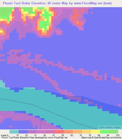 Phumi Tuol Rokar,Cambodia Elevation Map