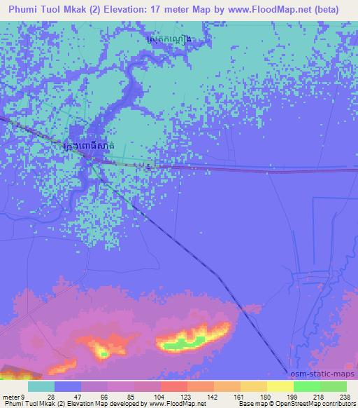 Phumi Tuol Mkak (2),Cambodia Elevation Map