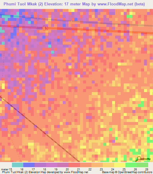 Phumi Tuol Mkak (2),Cambodia Elevation Map