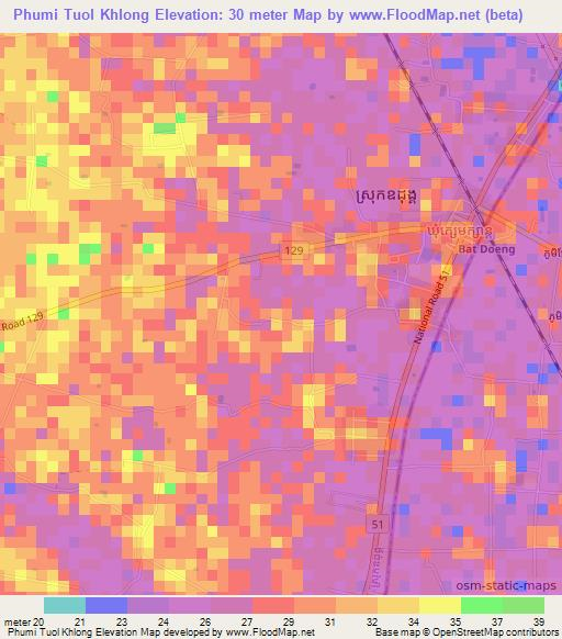 Phumi Tuol Khlong,Cambodia Elevation Map
