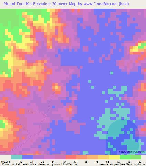 Phumi Tuol Ket,Cambodia Elevation Map