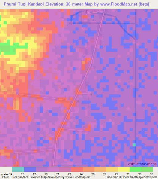 Phumi Tuol Kandaol,Cambodia Elevation Map