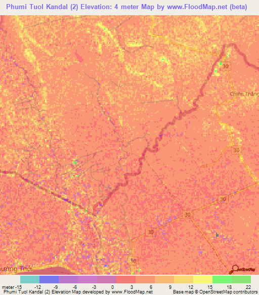 Phumi Tuol Kandal (2),Cambodia Elevation Map