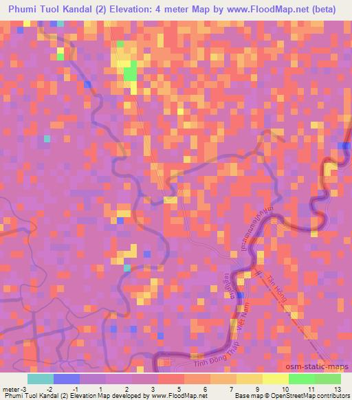 Phumi Tuol Kandal (2),Cambodia Elevation Map