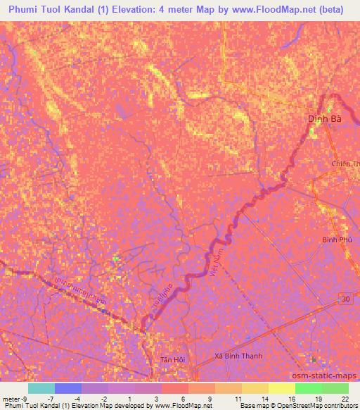 Phumi Tuol Kandal (1),Cambodia Elevation Map