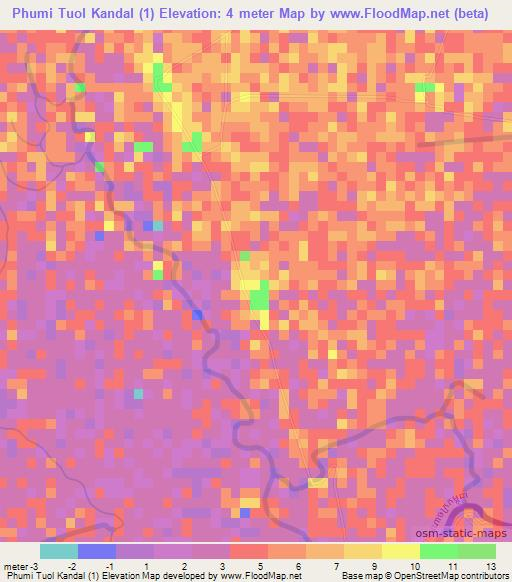 Phumi Tuol Kandal (1),Cambodia Elevation Map