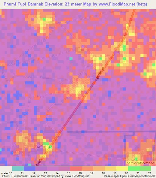Phumi Tuol Damnak,Cambodia Elevation Map