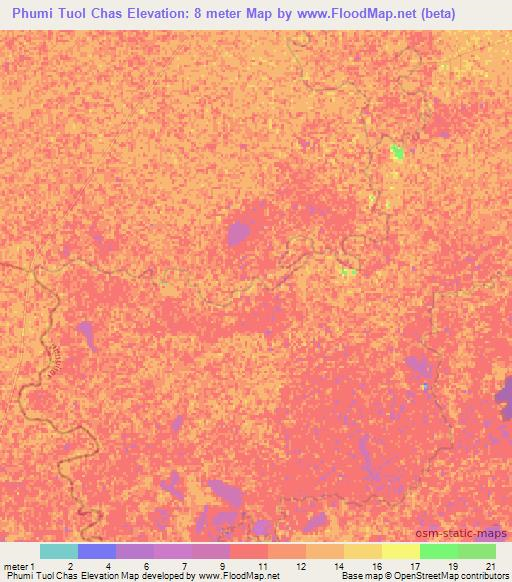 Phumi Tuol Chas,Cambodia Elevation Map