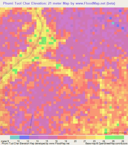 Phumi Tuol Char,Cambodia Elevation Map