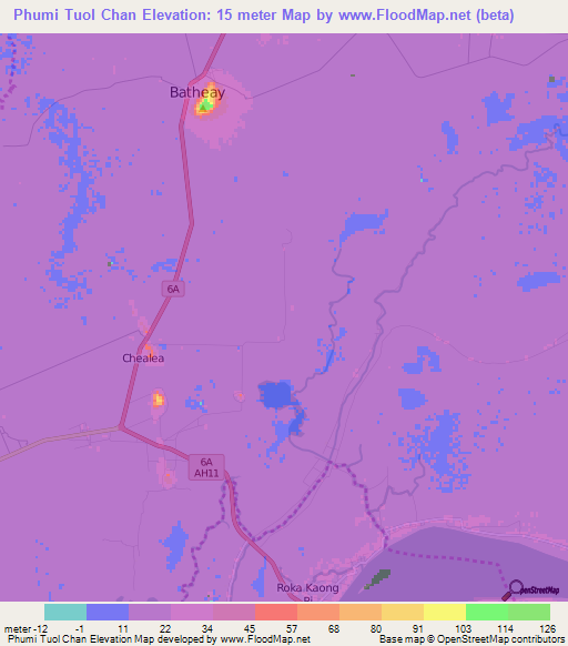 Phumi Tuol Chan,Cambodia Elevation Map