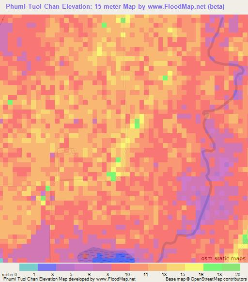 Phumi Tuol Chan,Cambodia Elevation Map