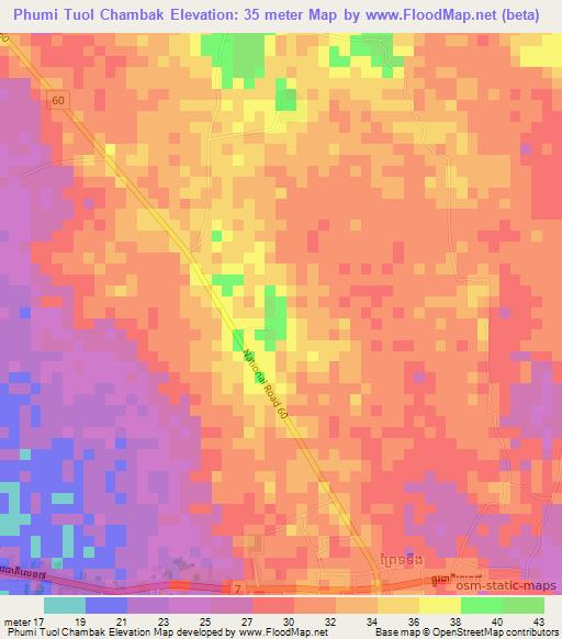 Phumi Tuol Chambak,Cambodia Elevation Map