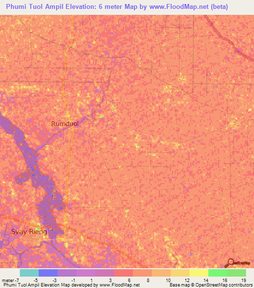 Phumi Tuol Ampil,Cambodia Elevation Map