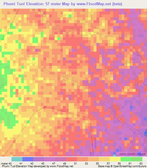 Phumi Tuol,Cambodia Elevation Map
