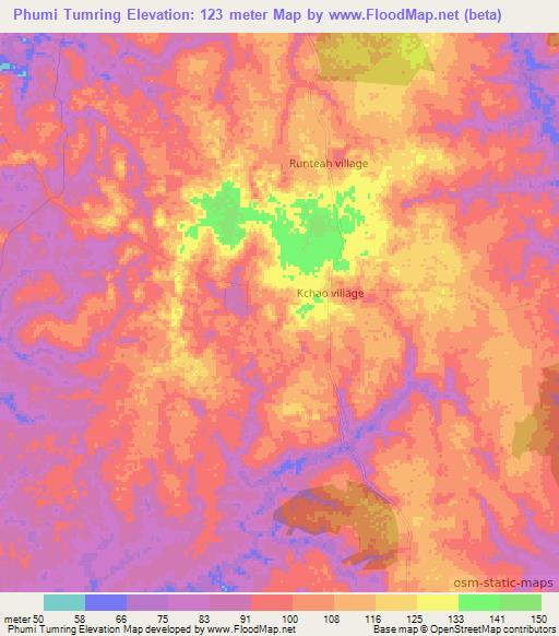 Phumi Tumring,Cambodia Elevation Map