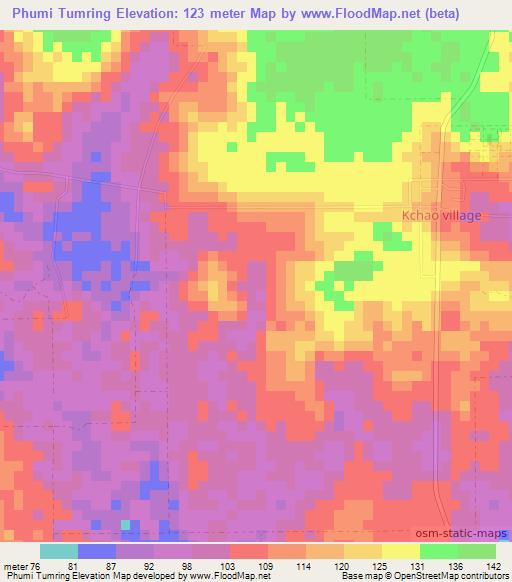Phumi Tumring,Cambodia Elevation Map