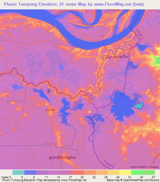 Phumi Tumpung,Cambodia Elevation Map