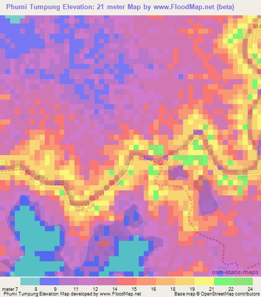 Phumi Tumpung,Cambodia Elevation Map