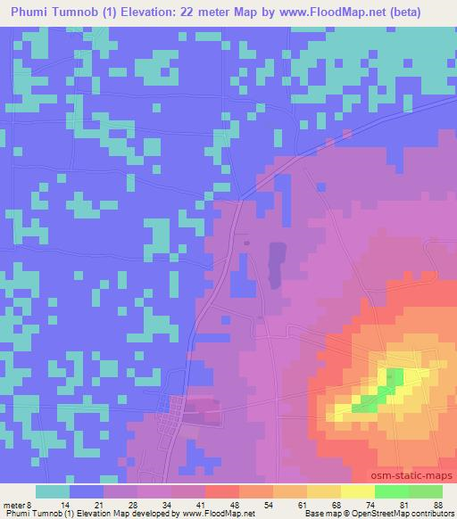 Phumi Tumnob (1),Cambodia Elevation Map