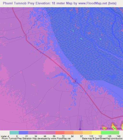 Phumi Tumnob Prey,Cambodia Elevation Map