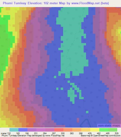 Phumi Tumleay,Cambodia Elevation Map