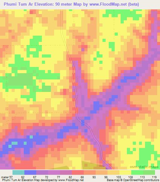 Phumi Tum Ar,Cambodia Elevation Map