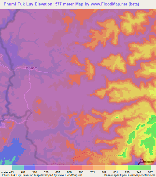 Phumi Tuk Luy,Cambodia Elevation Map