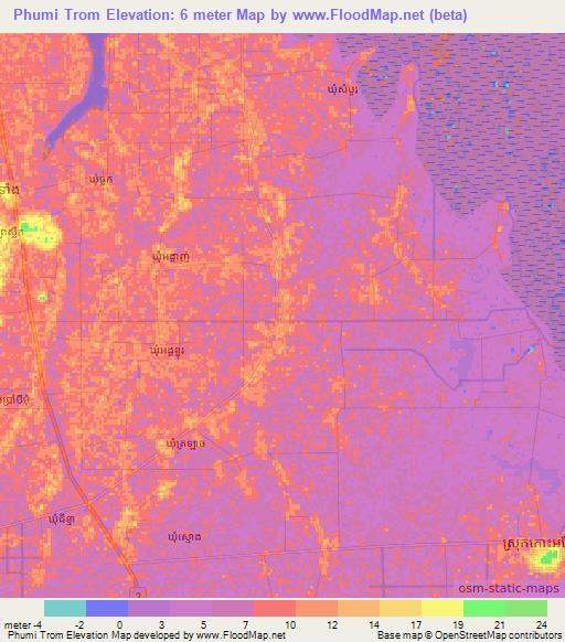 Phumi Trom,Cambodia Elevation Map