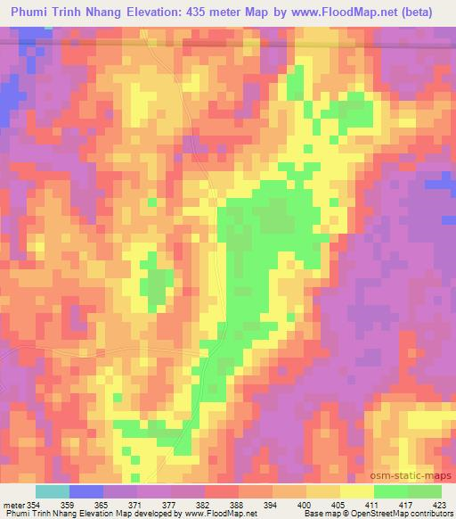 Phumi Trinh Nhang,Cambodia Elevation Map