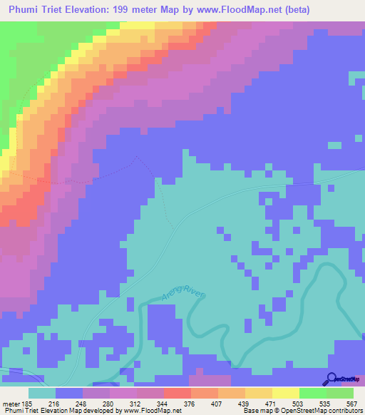 Phumi Triet,Cambodia Elevation Map