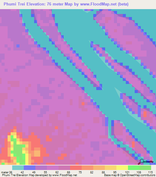 Phumi Trei,Cambodia Elevation Map