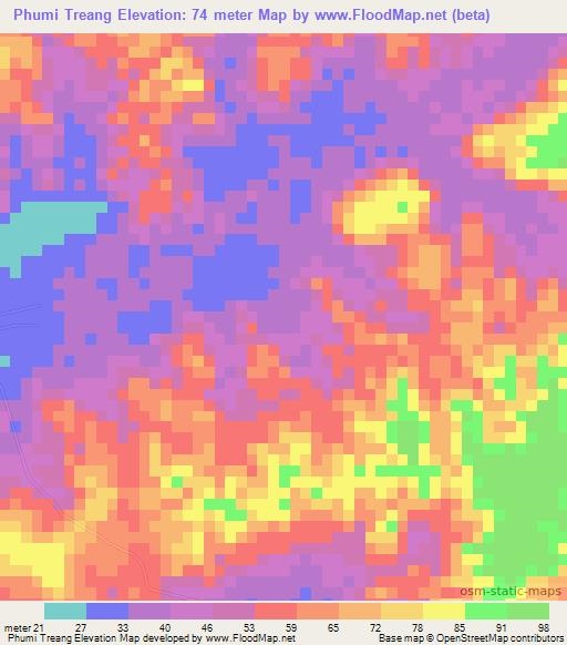 Phumi Treang,Cambodia Elevation Map