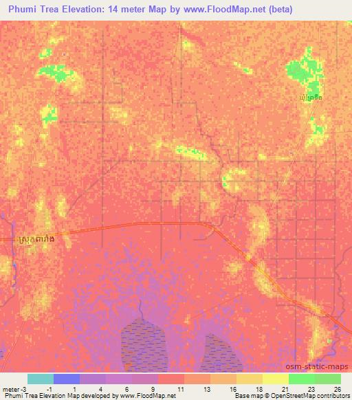 Phumi Trea,Cambodia Elevation Map