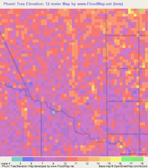 Phumi Trea,Cambodia Elevation Map