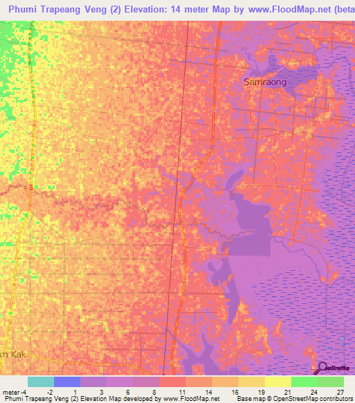 Phumi Trapeang Veng (2),Cambodia Elevation Map