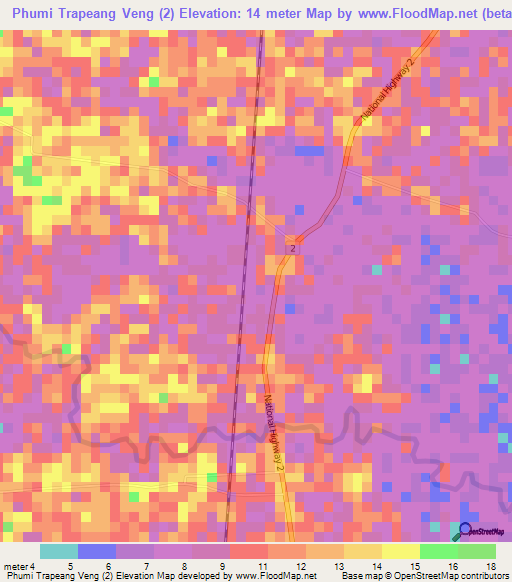 Phumi Trapeang Veng (2),Cambodia Elevation Map