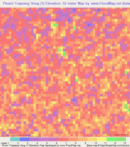 Phumi Trapeang Veng (1),Cambodia Elevation Map