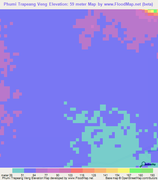Phumi Trapeang Veng,Cambodia Elevation Map