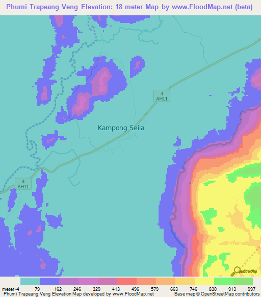 Phumi Trapeang Veng,Cambodia Elevation Map