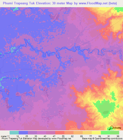 Phumi Trapeang Tuk,Cambodia Elevation Map