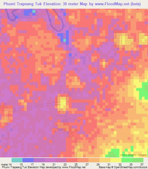 Phumi Trapeang Tuk,Cambodia Elevation Map