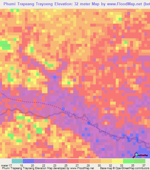 Phumi Trapeang Trayoeng,Cambodia Elevation Map