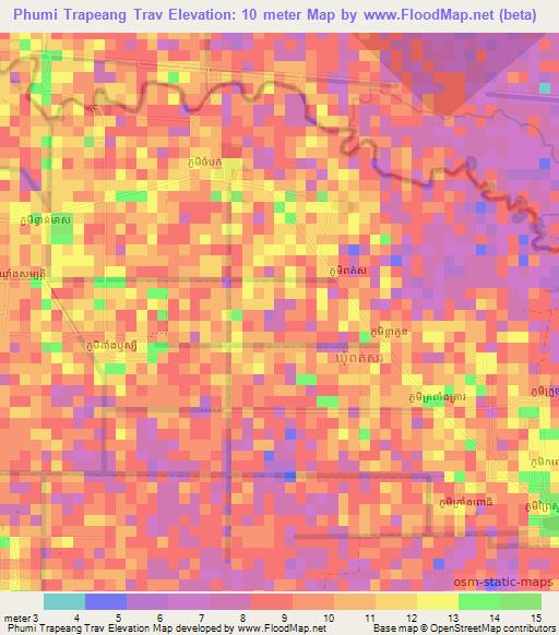 Phumi Trapeang Trav,Cambodia Elevation Map