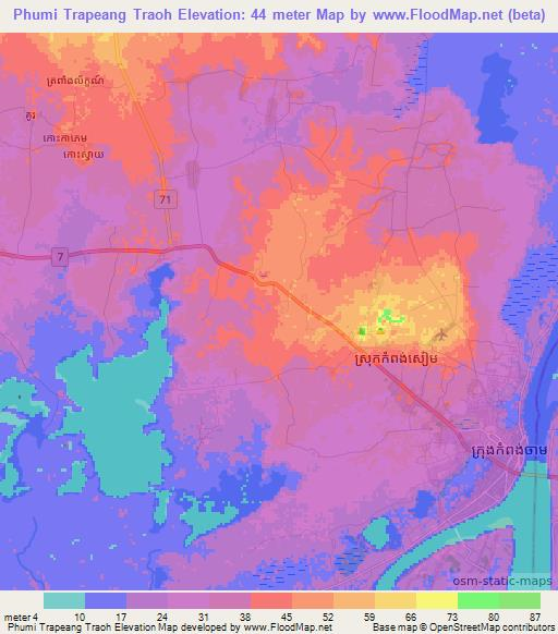 Phumi Trapeang Traoh,Cambodia Elevation Map