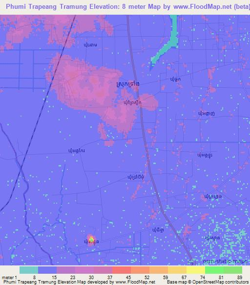 Phumi Trapeang Tramung,Cambodia Elevation Map