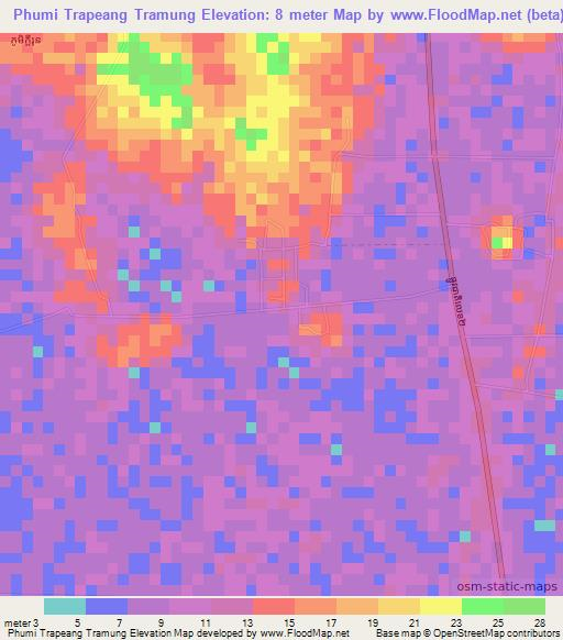 Phumi Trapeang Tramung,Cambodia Elevation Map