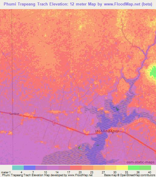 Phumi Trapeang Trach,Cambodia Elevation Map