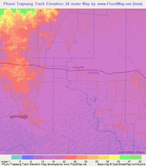 Phumi Trapeang Trach,Cambodia Elevation Map