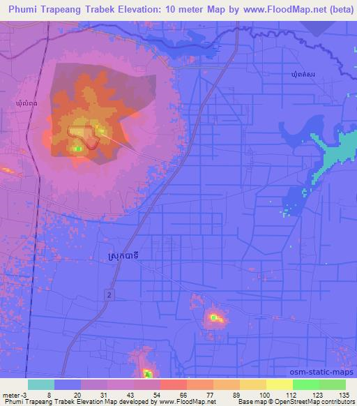 Phumi Trapeang Trabek,Cambodia Elevation Map
